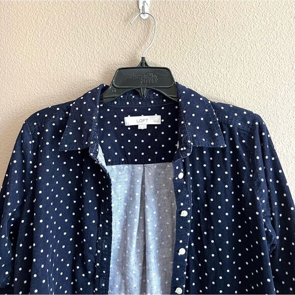LOFT Navy Polka Dot Corduroy Shirt - Picture 4 of 8
